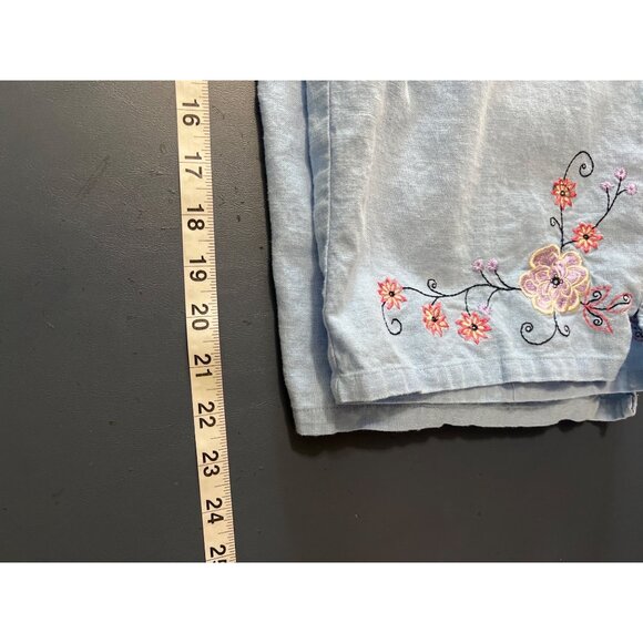 Sag Harbor Light Blue Embroidered Linen Blend Capri Pants‎ Sz 18 Lagenlook Beach - Picture 6 of 13